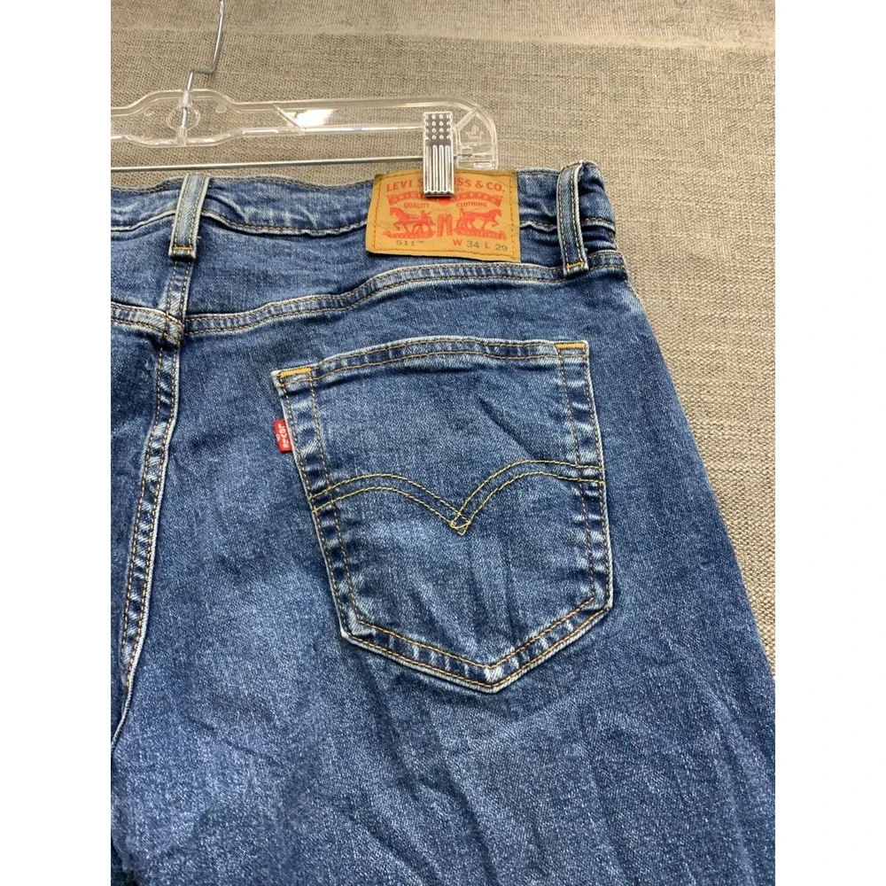 Levi's 511 Slim Fit Jeans Mens 34x29 Blue Denim Cotton Pockets Mid Rise Straight